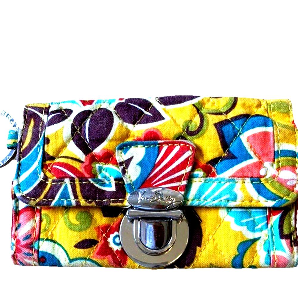 Vera Bradley Boho Wallet Provencal Quick Swipe ID Yellow Floral Key Ring Quilted